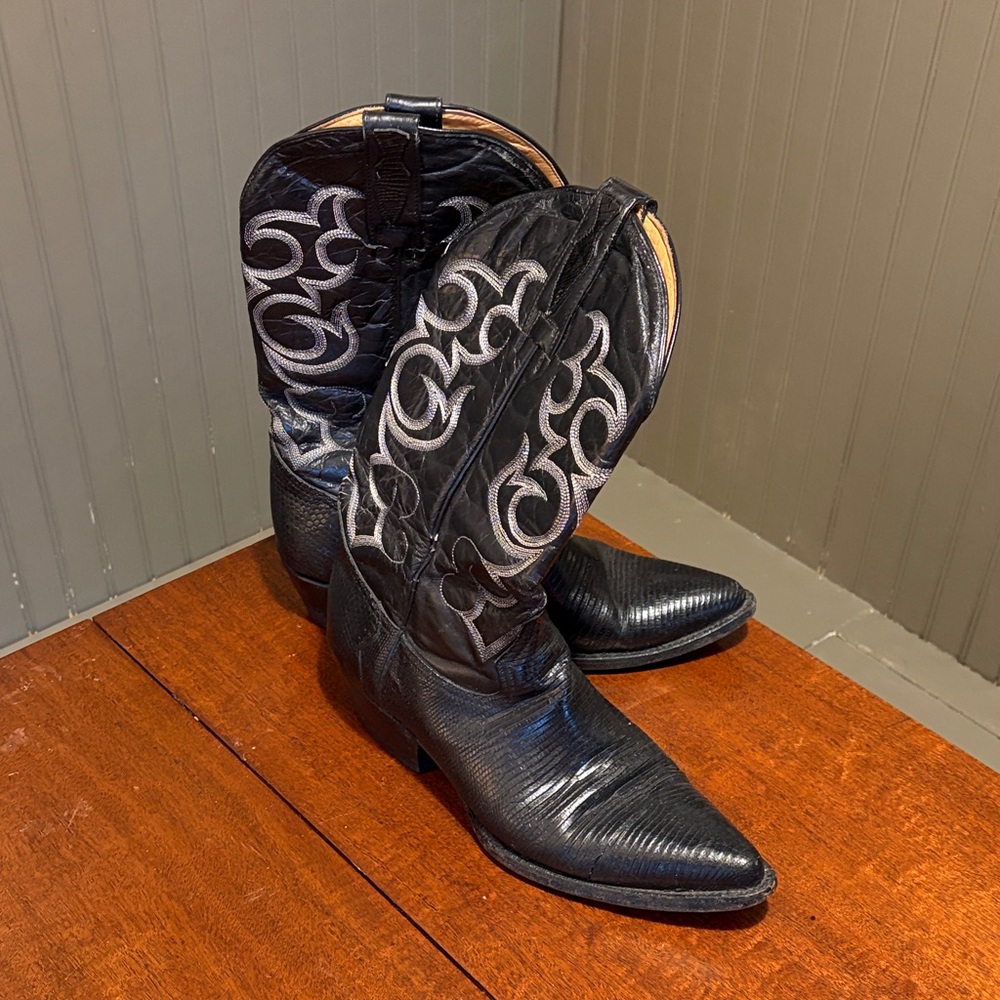 Dos de Oro Black Leather Cowboy Boots